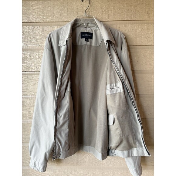London Fog mens Windbreaker Bomber Jacket size Large Beige Microfiber Full Zip - Picture 3 of 7